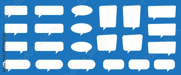 Fototapeta White speech bubble and thought bubble shapes in comic style. Blank text boxes for communication, storytelling, comic books, and graphic design.