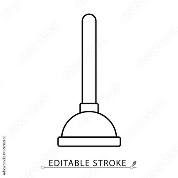 Obraz A plunger icon in minimalist style with editable stroke. Toilet unclogging tool, bathroom sanitation item, rubber suction cleaner, household utility, hygiene symbol, outline object
