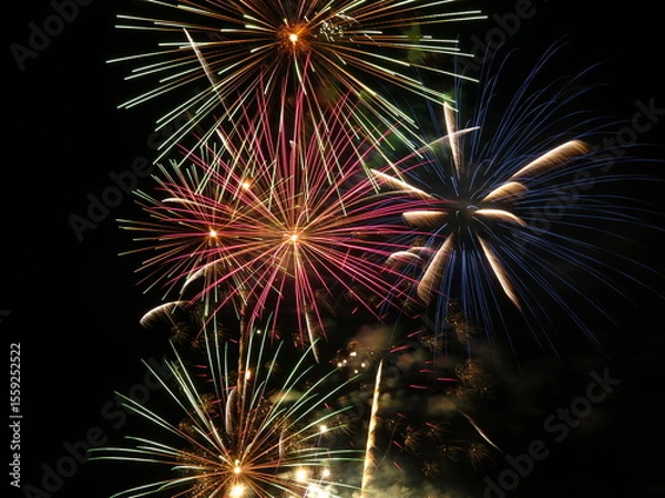 Fototapeta Fireworks, explosions, noise, colored lights, party, joy, strange, different show