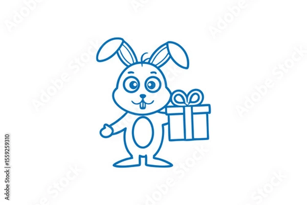 Obraz A cartoon rabbit with large eyes is presenting a wrapped gift box icon