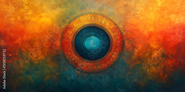 Obraz Artistic mandala design with warm orange and cool blue tones mystical decorative pattern background