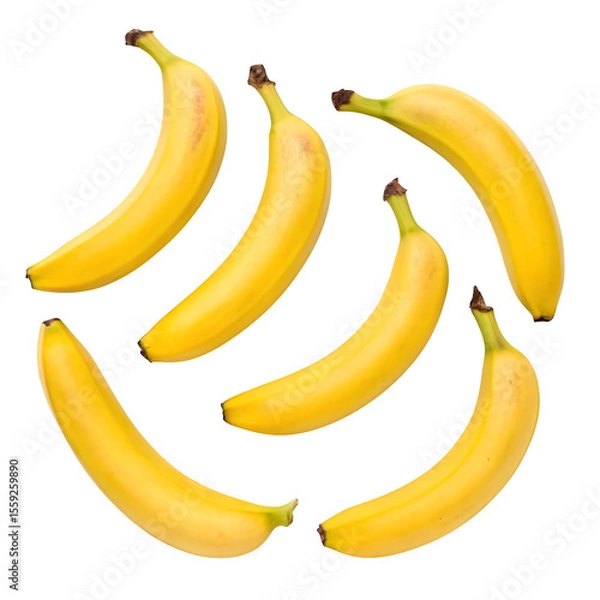 Obraz A vibrant arrangement of ripe yellow bananas artfully scattered on a transparent background isolated on transparent background