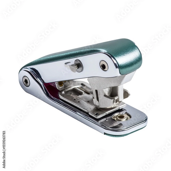 Fototapeta Stapler's Still Life: A sleek, compact stapler with a metallic finish, poised for action, ready to bind documents with precision, embodying efficiency.