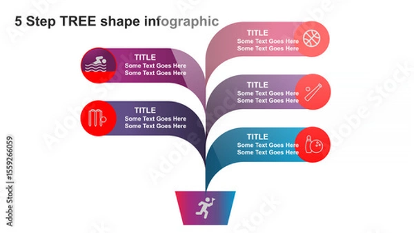 Fototapeta 5 Step TREE shape infographic. Fully editable vector SVG file compatible with PowerPoint, Illustrator, and most vector-based applications.