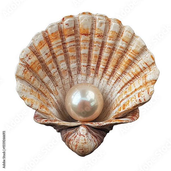 Fototapeta Shell with pearl: A lustrous pearl nestles gently within the intricate embrace of an open seashell. Its delicate form is a testament to the beauty and mystery of the ocean.