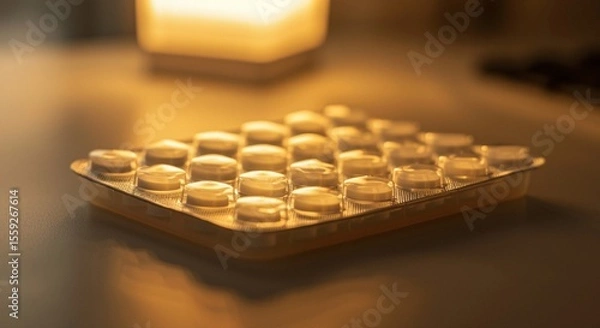 Obraz Midjourney Theme Golden Blister Pack of Pills Illuminated by Warm Light