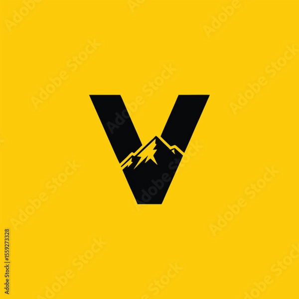 Obraz Mountain Inside Letter V Logo Design 