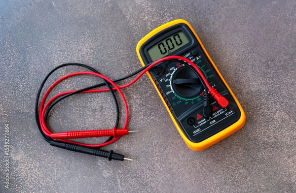 Fototapeta A digital multimeter with wires for measuring voltage.A device for ringing wires.A home multimeter.