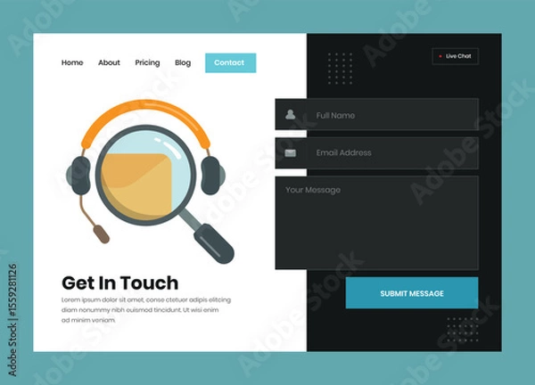 Fototapeta Clean Minimalist Web Contact Page UI Template with Illustration for Website Interface Design