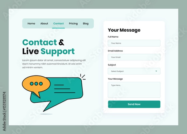 Fototapeta Minimalist Contact Page UI Layout Template for Website and App Design