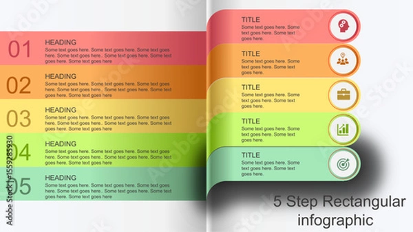Fototapeta 5-Layer Colorful Rectangular Steps Infographic – Editable PowerPoint Template. Fully editable vector SVG file compatible with PowerPoint, Illustrator, and most vector-based applications.