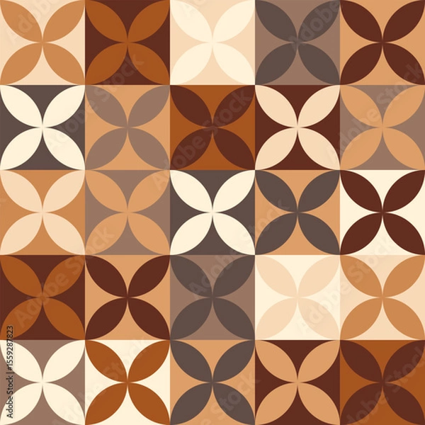 Obraz Seamless pattern with geometric floral motifs in shades of brown and beige, creating a visually appealing and harmonious design