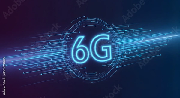 Obraz 6G Network Technology - Abstract Concept with Digital Data Streams and Circuitry