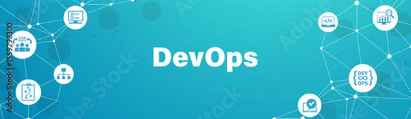 Fototapeta DevOps banner web. concept for software engineering and development with an icon of a plan, code, build, test, release, deploy, operate, and monitor. vector illustration EPS 10.	