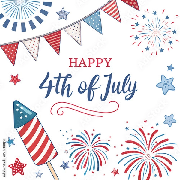 Obraz 4th of july independence day background, painted us flag. hand drawn american flag. transparent png and vector illustration.
