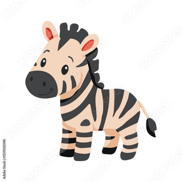 Fototapeta A cartoon zebra with a smile on its face. The zebra is standing on a white background