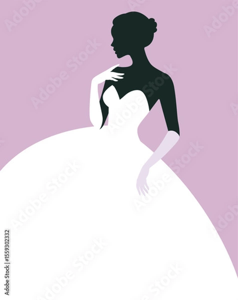 Obraz Elegant Silhouette of a Bride in a Gown Vector Illustration.jpg
