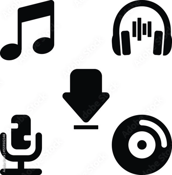 Obraz Minimalist Music and Audio Vector Icons Bold Black Silhouettes.jpg