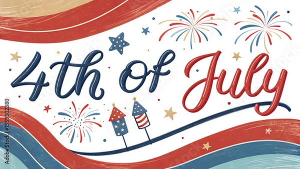Obraz 4th of july independence day background, painted us flag. hand drawn american flag. transparent png and vector illustration.
