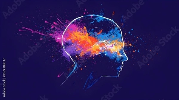 Fototapeta Colorful Mind Explosion, Abstract Profile, Dark Background, Creative Concept