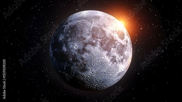 Fototapeta Moon, space, sunrise, craters, cosmic, background, illustration, science