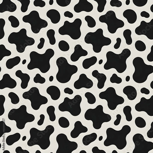 Fototapeta This seamless pattern features a dynamic black and white cow print design