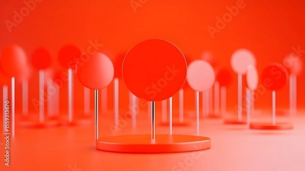 Fototapeta Red circle display stand, product mockup, orange background