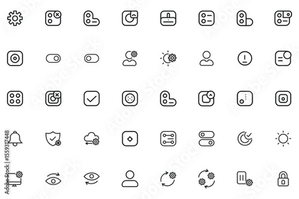Fototapeta UI And Settings Line Icons – Toggle Switch, Preferences, Privacy, Notifications, System Control Symbols