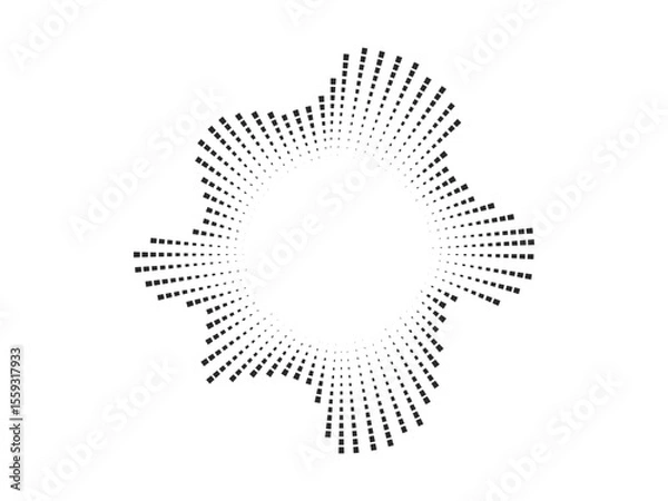 Fototapeta Circular audio wave pattern with dots radiating outward. The vector design represents sound waves and music visualization in a minimalist style.