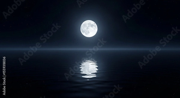 Obraz Serene Full Moon Illuminating Calm Water Surface Reflected in the Night Sky Landscape Scene