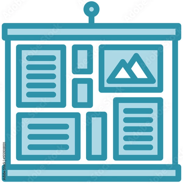 Fototapeta Bulletin Board dual tone blue color mini illustration icon, use for journalist, broadcasting, news and media UI, UX kit, app and web development, digital or print.
