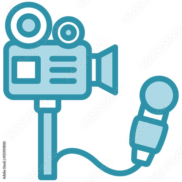 Fototapeta Camera dual tone blue color mini illustration icon, use for journalist, broadcasting, news and media UI, UX kit, app and web development, digital or print.