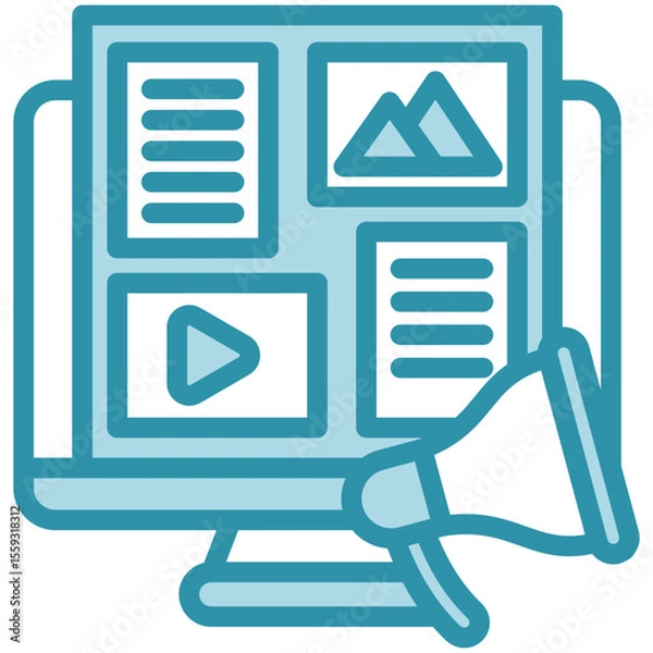 Fototapeta Coverage dual tone blue color mini illustration icon, use for journalist, broadcasting, news and media UI, UX kit, app and web development, digital or print.