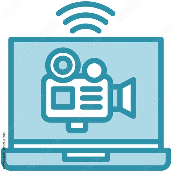 Fototapeta Live Stream dual tone blue color mini illustration icon, use for journalist, broadcasting, news and media UI, UX kit, app and web development, digital or print.