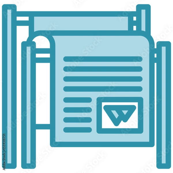 Fototapeta Magazine dual tone blue color mini illustration icon, use for journalist, broadcasting, news and media UI, UX kit, app and web development, digital or print.
