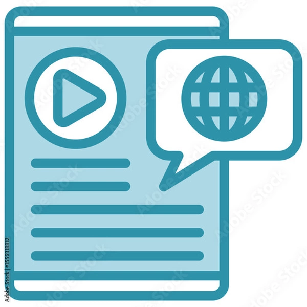 Fototapeta Mobile News dual tone blue color mini illustration icon, use for journalist, broadcasting, news and media UI, UX kit, app and web development, digital or print.