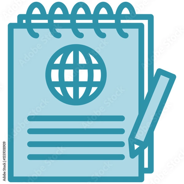 Fototapeta Memo dual tone blue color mini illustration icon, use for journalist, broadcasting, news and media UI, UX kit, app and web development, digital or print.
