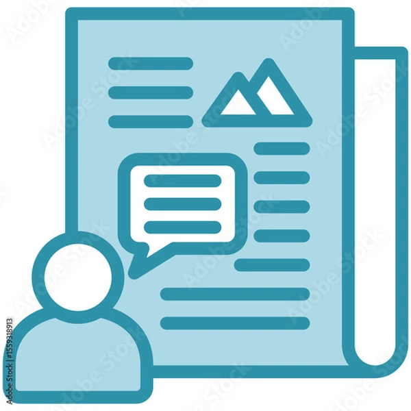 Fototapeta Opinion dual tone blue color mini illustration icon, use for journalist, broadcasting, news and media UI, UX kit, app and web development, digital or print.