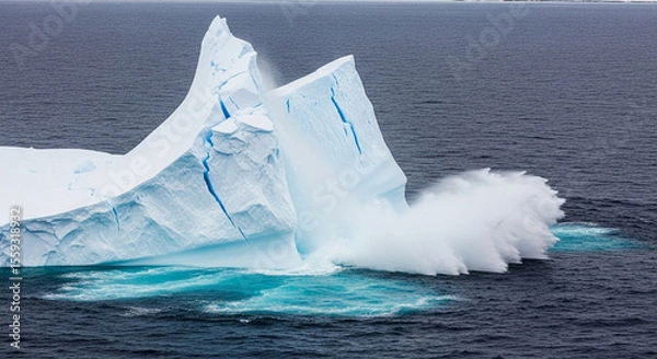 Obraz Massive Glacial Iceberg Calving Event into Cold Ocean Waters Creating Huge Splash