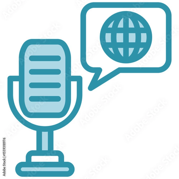 Fototapeta Podcast dual tone blue color mini illustration icon, use for journalist, broadcasting, news and media UI, UX kit, app and web development, digital or print.