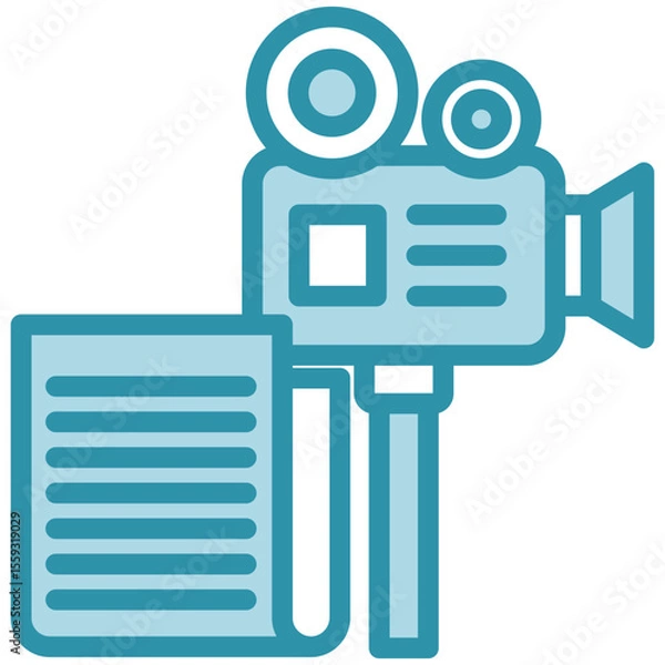 Fototapeta Script dual tone blue color mini illustration icon, use for journalist, broadcasting, news and media UI, UX kit, app and web development, digital or print.