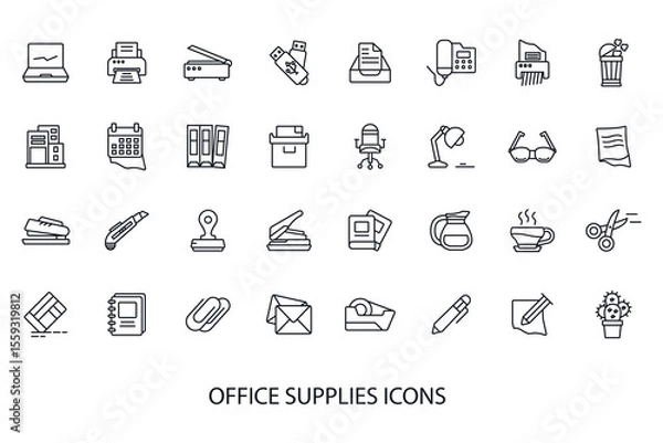 Fototapeta office supplies icons set isolated on White Background Flat style design