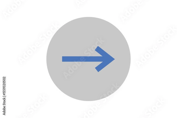 Obraz Blue arrow icon pointing right side over grey circle vector