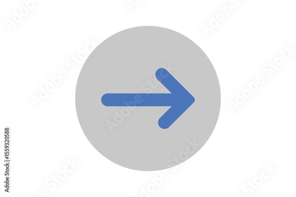 Obraz Blue arrow icon pointing right side over grey circle vector