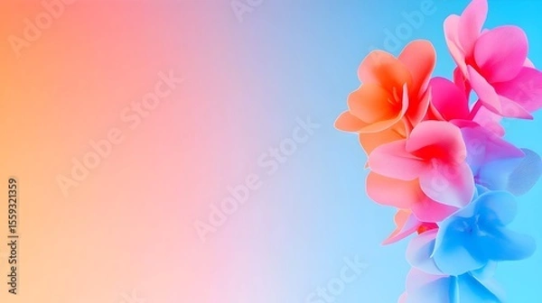 Fototapeta Pastel flowers bloom against vibrant gradient background, ideal for website header
