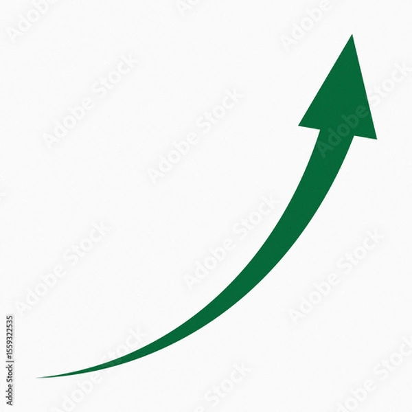 Fototapeta A green arrow curves upward, isolated on white background