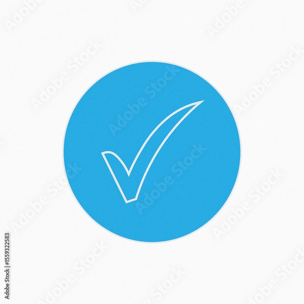 Fototapeta A blue circle contains a white check mark, isolated on white background