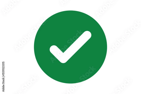 Obraz White right tick check mark icon vector on green circle over white background. flat style. tick icon for web site design, logo, app, UI design