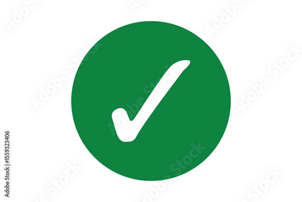 Obraz White right tick check mark icon vector on green circle over white background. flat style. tick icon for web site design, logo, app, UI design