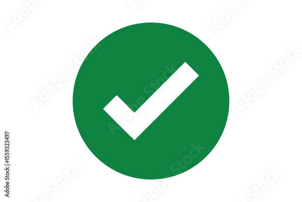 Obraz White right tick check mark icon vector on green circle over white background. flat style. tick icon for web site design, logo, app, UI design
